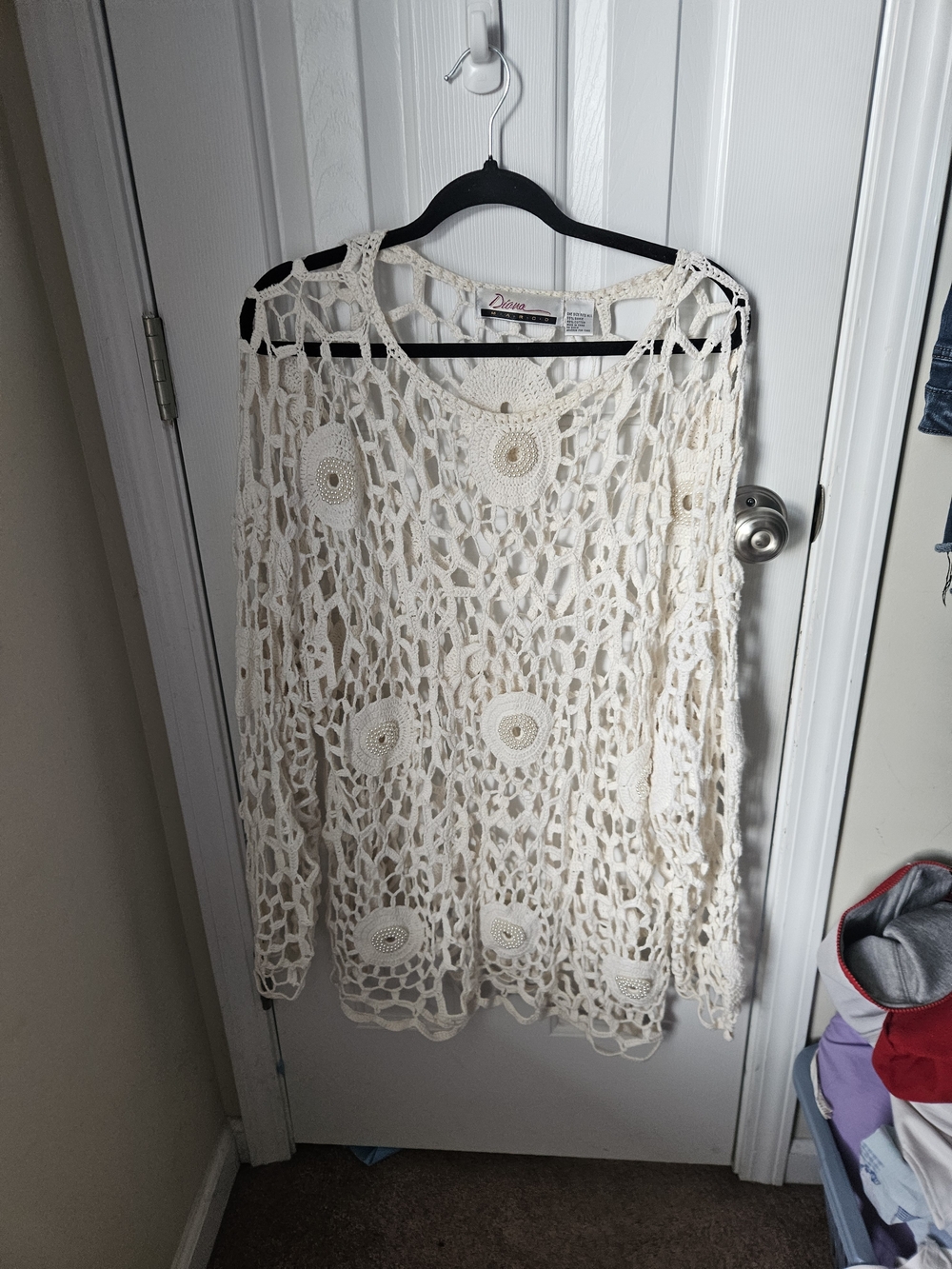 Crochet Open-Knit Sweater Tunic in Cream